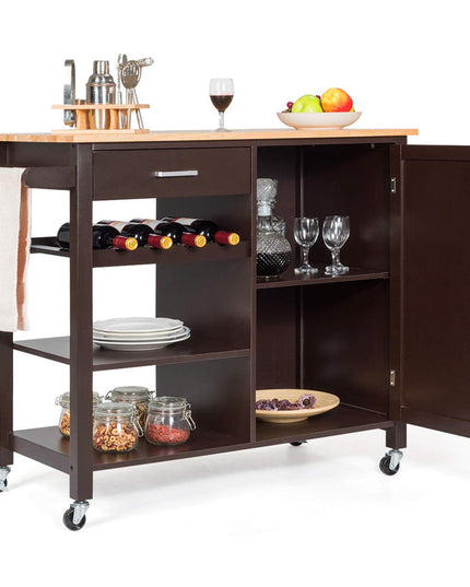 Giantex Kitchen Island Cart Rolling Serving Cart Wood Trolley, Brown