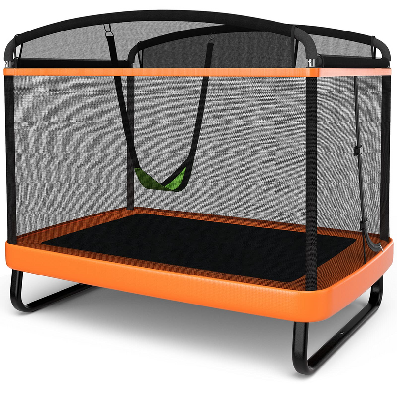 Giantex 6 Ft Kids Trampoline with Swing, Baby Toddler Rectangle Trampoline, Max Load 220lbs (Blue/Orange) - Giantexus