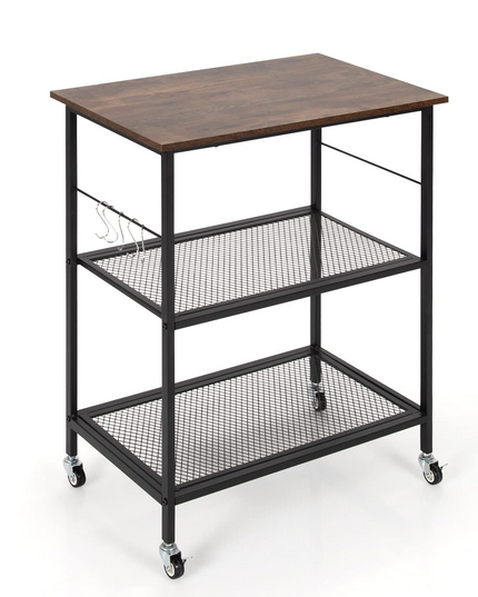 Giantex 3 Tier Kitchen Bake's Rack, Rolling Microwave Cart, Industrial Bar Service Cart