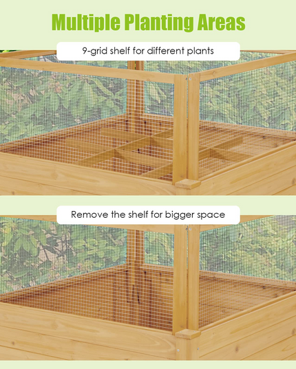 Wood Garden Bed with Critter Guard Fence (42" LX42 WX32.5 H)