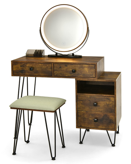 CHARMAID Vanity Set with 3 Colors Lighted Mirror, Left or Right Side Cabinet