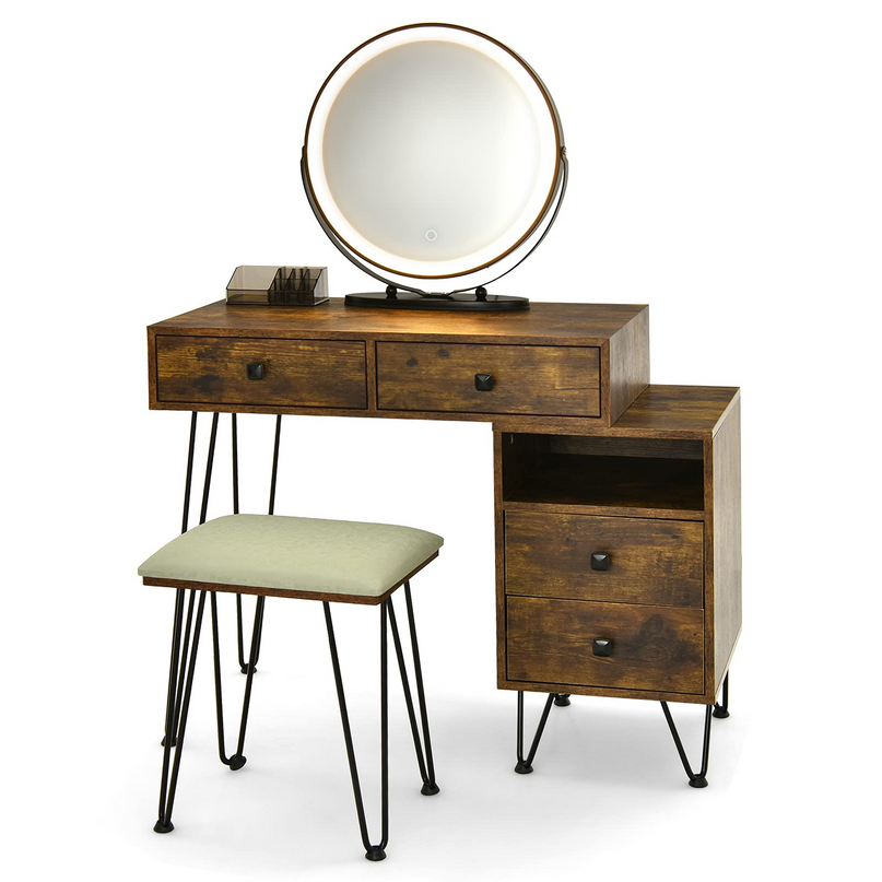 CHARMAID Vanity Set with 3 Colors Lighted Mirror, Left or Right Side Cabinet