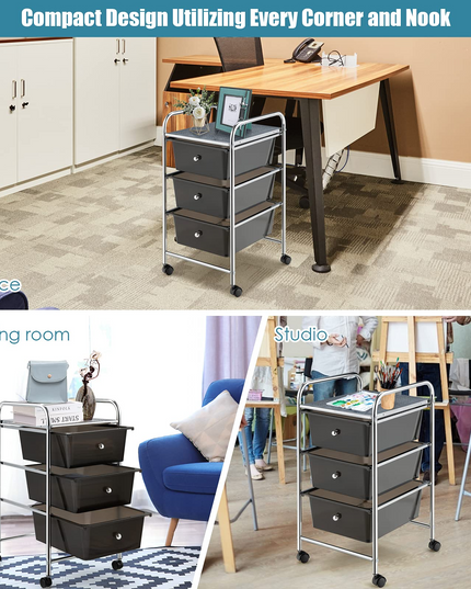 Giantex Rolling Cart with Drawers, Craft Organizer with Wheels, 3 Drawer Storage Container Bins