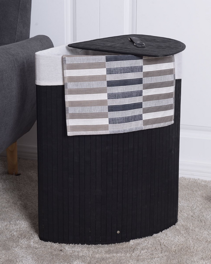 Giantex Corner Laundry Hamper with Lid, Bamboo Laundry Basket with Removable Liner and Handle