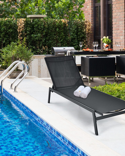 Giantex Chaise Lounge Chair Patio Chaise Lounger with 6-Postion Adjustable Backrest and Breathable Fabric
