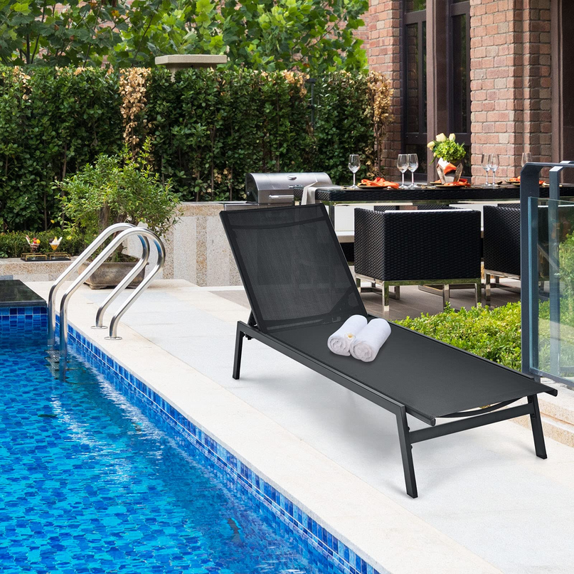 Giantex Chaise Lounge Chair Patio Chaise Lounger with 6-Postion Adjustable Backrest and Breathable Fabric