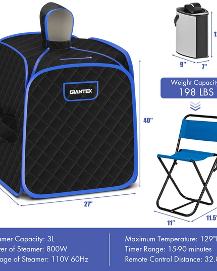 Giantex Portable Folding Sauna, 1 or 2 Person Steam Spa with Remote Control