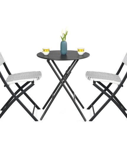 Giantex 3 Pieces Patio Dining Set, Folding Bistro Table with 2 Rattan Chairs