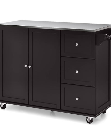 Giantex Kitchen Island with Stainless Steel Countertop, Dark Brown