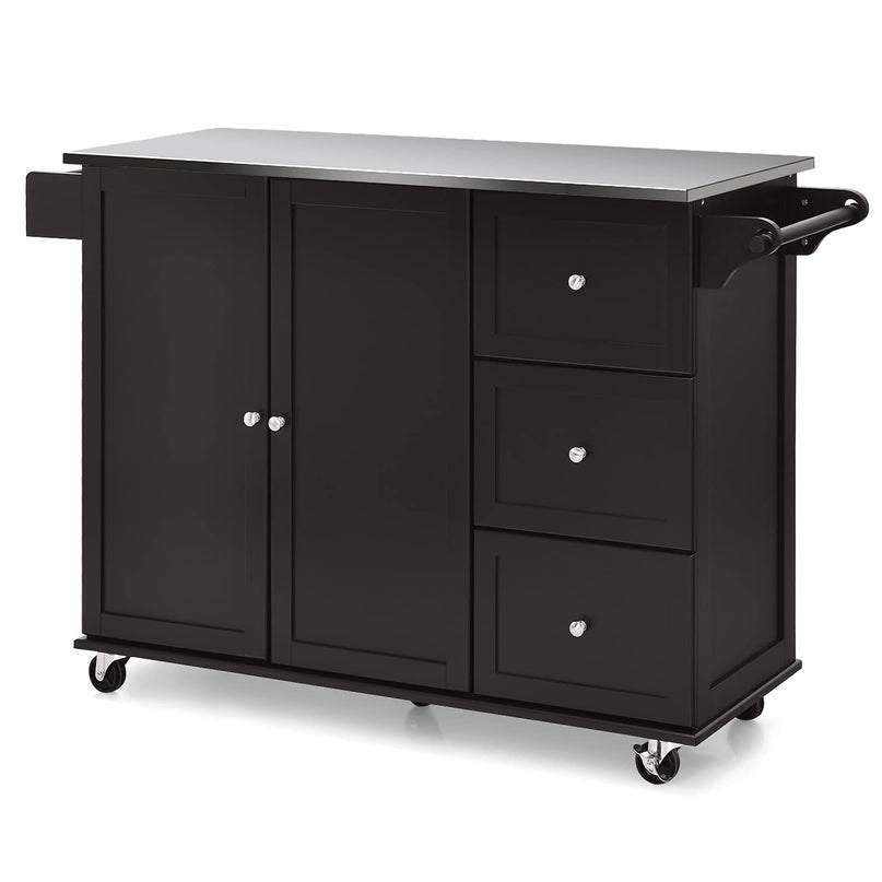 Giantex Kitchen Island with Stainless Steel Countertop, Dark Brown