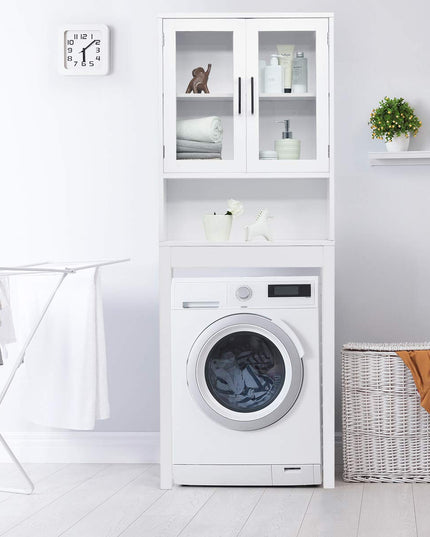 Giantex Over The Toilet Storage Cabinet W/Tempered Glass Doors, 3-Position Adjustable Shelf
