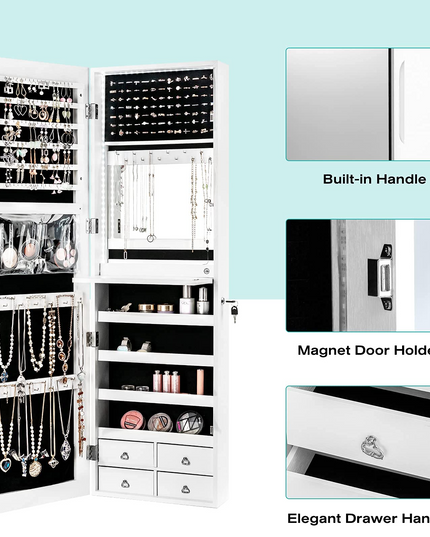 CHARMAID LED Strip Jewelry Armoire with 47.2" H Full Length Mirror