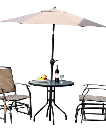 Giantex 3PCS Patio Swing Glider Set with One Glass Table W/Umbrella Hole & Two Rocking Chairs 3 -Piece
