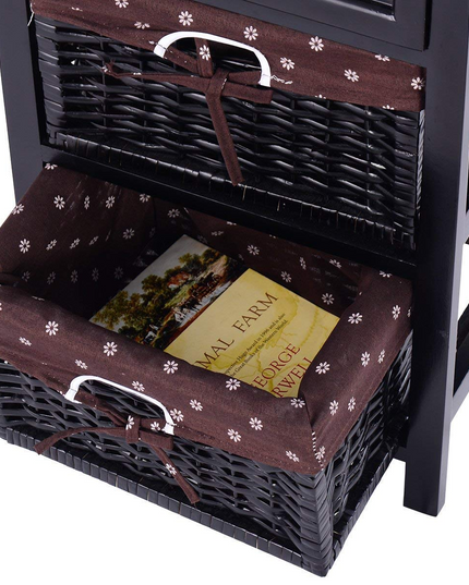 Giantex Wooden Nightstand 3 Tiers W/ 2 Baskets and 1 Drawer Bedside Sofa Storage Organizer