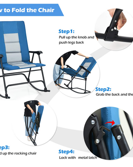 Giantex Camping Rocking Chair Fold-able Oversized with Padded Armrest and Seat