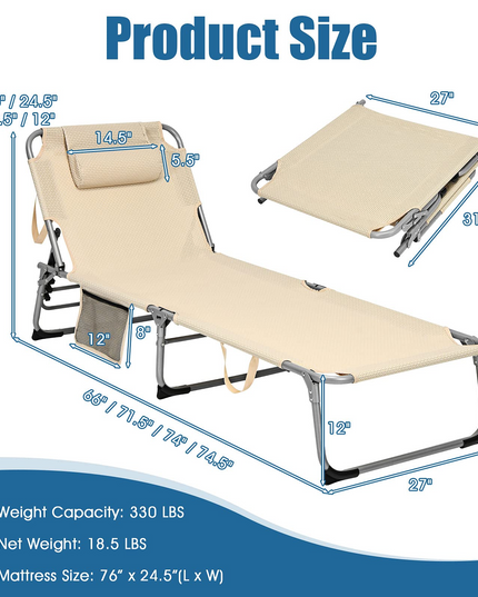 Giantex Lounge Chair Chaise Lounger, Beach Recliner with Mattress