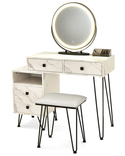 CHARMAID Vanity Set with 3 Colors Lighted Mirror, Left or Right Side Cabinet