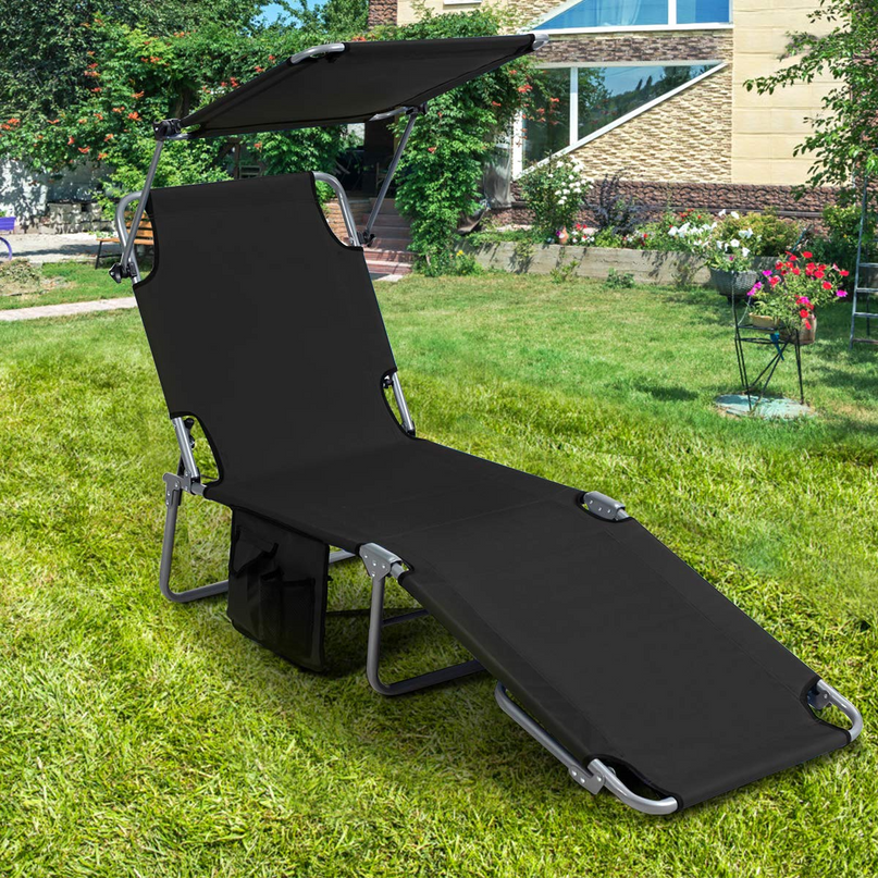 Giantex Lounge Chaise Chair Position and Shade Adjustable W/Canopy and Storage Pocket
