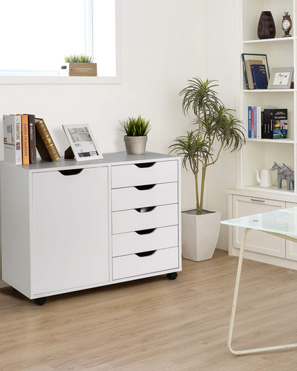 Giantex Drawers Cabinet Mobile Lateral Filing Organizer with 5 Drawers,1 Side Cabinet and Wheels Mobile Side Cabinet Chest