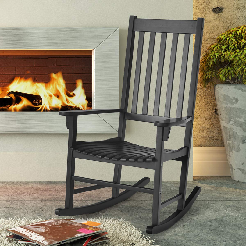 Giantex Rocking Chair Acacia Wood Frame Outdoor& Indoor