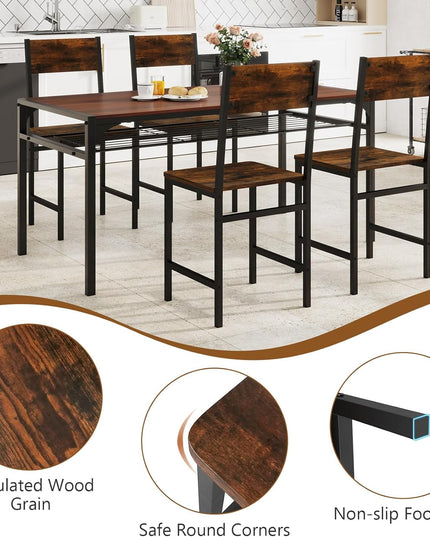 Giantex Dining Chairs Set, Industrial Kitchen Chairs with Metal Legs, Slanted Back