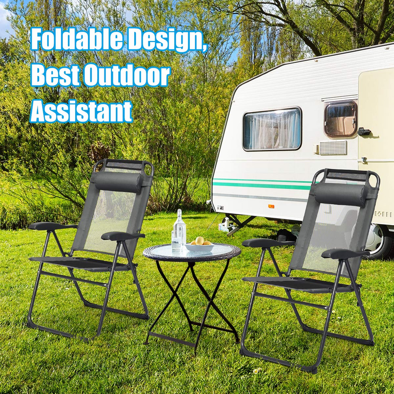 Giantex Set of 2 Patio Dining Chairs, Folding Lounge Chairs with 7 Level Adjustable Backrest