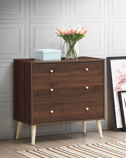 Giantex 4-Drawer Dresser, Free-Standing Chest Wood Legs and Sliding Rail