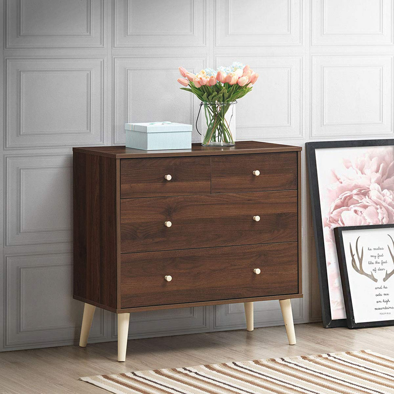 Giantex 4-Drawer Dresser, Free-Standing Chest Wood Legs and Sliding Rail