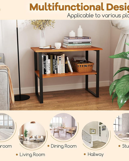 Giantex Bathroom Storage Shelf with Waterproof Finish, 2-Tier Teak Wood Bookshelf