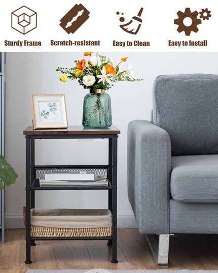 Giantex Stable Metal Frame Easy Assembly Accent Wood Look Printer Table Bedroom Nightstand(1,Black&Rustic Brown)