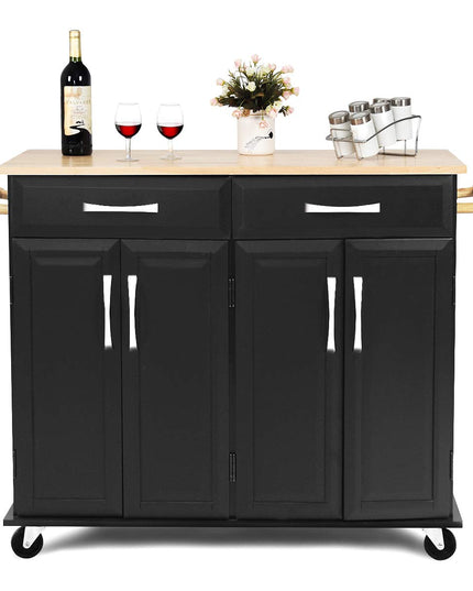 Giantex Kitchen Island Cart, Rolling Trolley Cart Utility Cabinet w/Rubber Wood Top