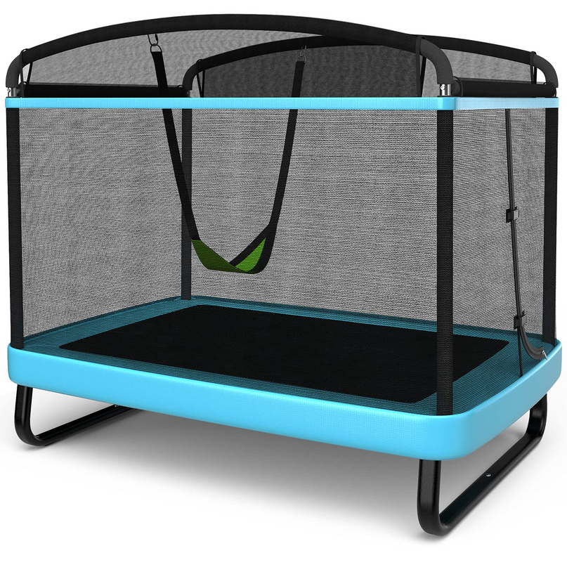 Giantex 6 Ft Kids Trampoline with Swing, Baby Toddler Rectangle Trampoline, Max Load 220lbs (Blue/Orange) - Giantexus