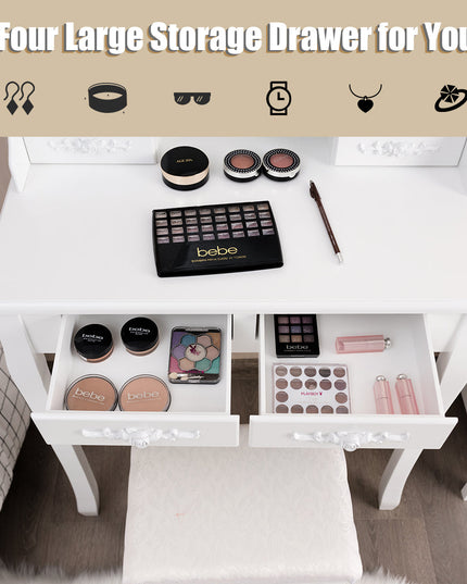 Makeup Dressing Table w/Lighted Oval Mirror and Touch Switch