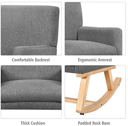 Giantex Upholstered Rocking Chair with Fabric Padded Seat and Solid Wood Base
