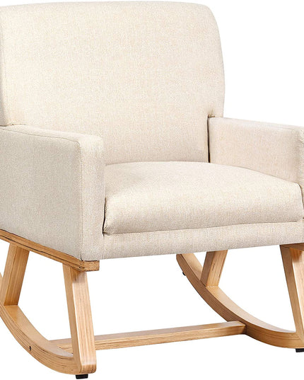 Giantex Upholstered Rocking Chair with Fabric Padded Seat and Solid Wood Base