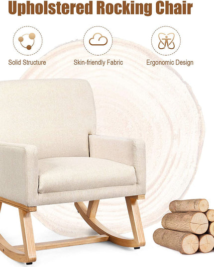 Giantex Upholstered Rocking Chair with Fabric Padded Seat and Solid Wood Base