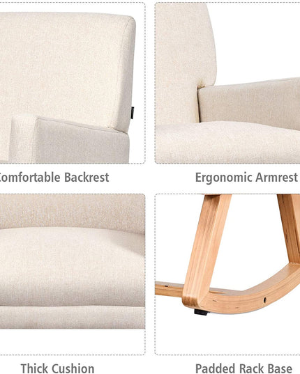 Giantex Upholstered Rocking Chair with Fabric Padded Seat and Solid Wood Base