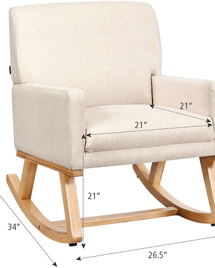 Giantex Upholstered Rocking Chair with Fabric Padded Seat and Solid Wood Base