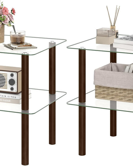 Giantex Square End Table, 2-Tier Sofa Side Table with Clear Tempered Glass Top & Shelf