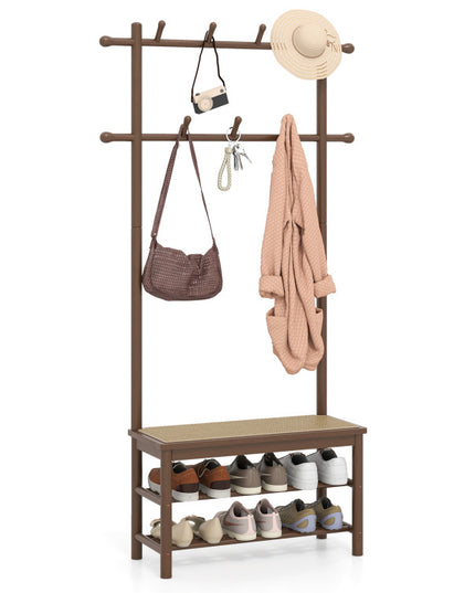 Giantex Portemanteau en rotin PE avec banc et rangement à chaussures pour entrée ou salon