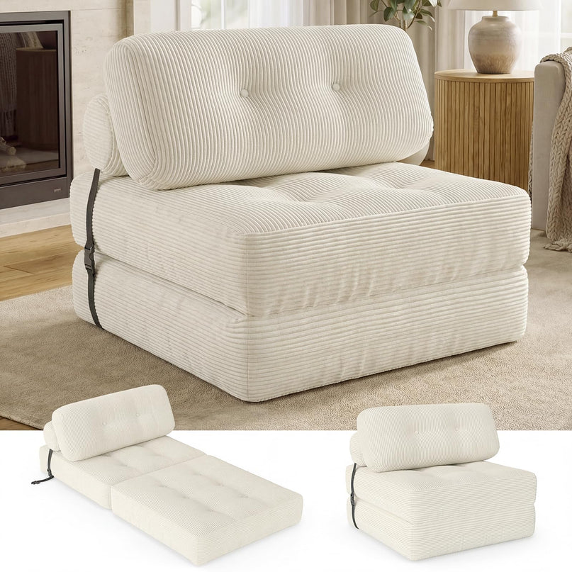 Giantex Folding Sofa Bed with Pillow Corduroy Cover & Fixing Straps