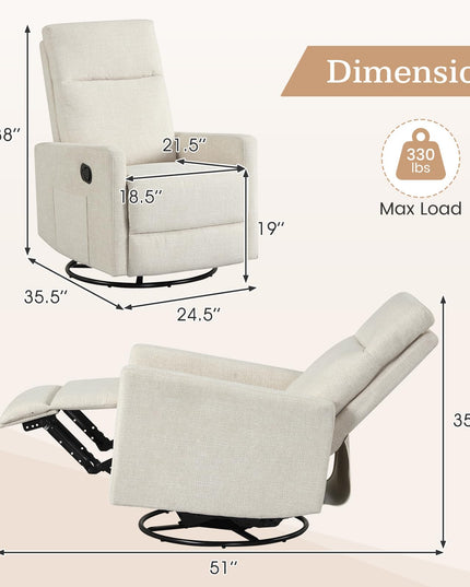 Giantex Swivel Rocker Recliner with Adjustable Cushioned Back