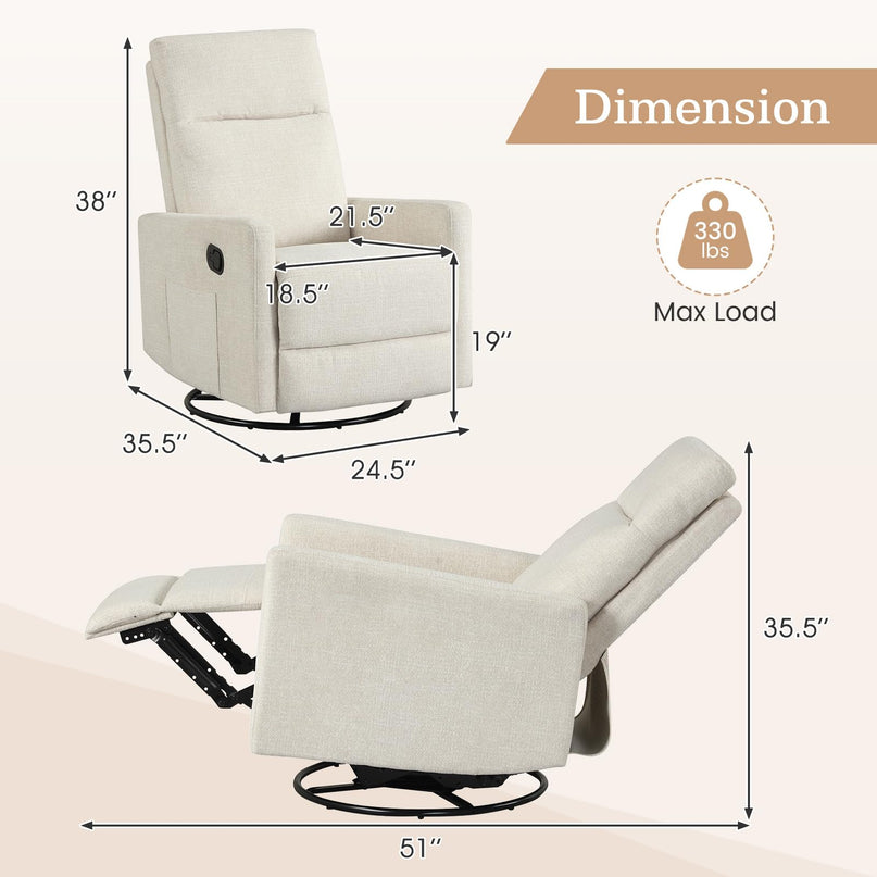 Giantex Swivel Rocker Recliner with Adjustable Cushioned Back