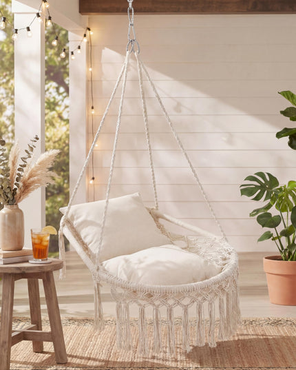 Giantex Macrame Hammock Chair w/Removable Cushions and Max 330 Lbs Hanging Chair