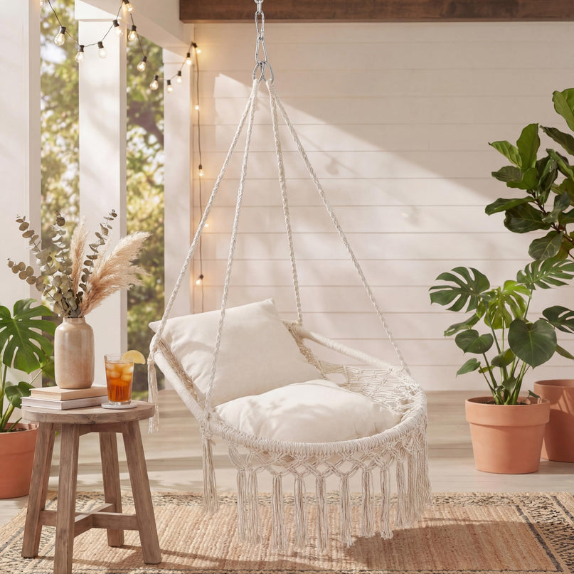 Giantex Macrame Hammock Chair w/Removable Cushions and Max 330 Lbs Hanging Chair