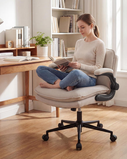 Giantex 360° Swivel Criss Cross Chair with Flip-up Arms w/Wide Thick Padded Seat