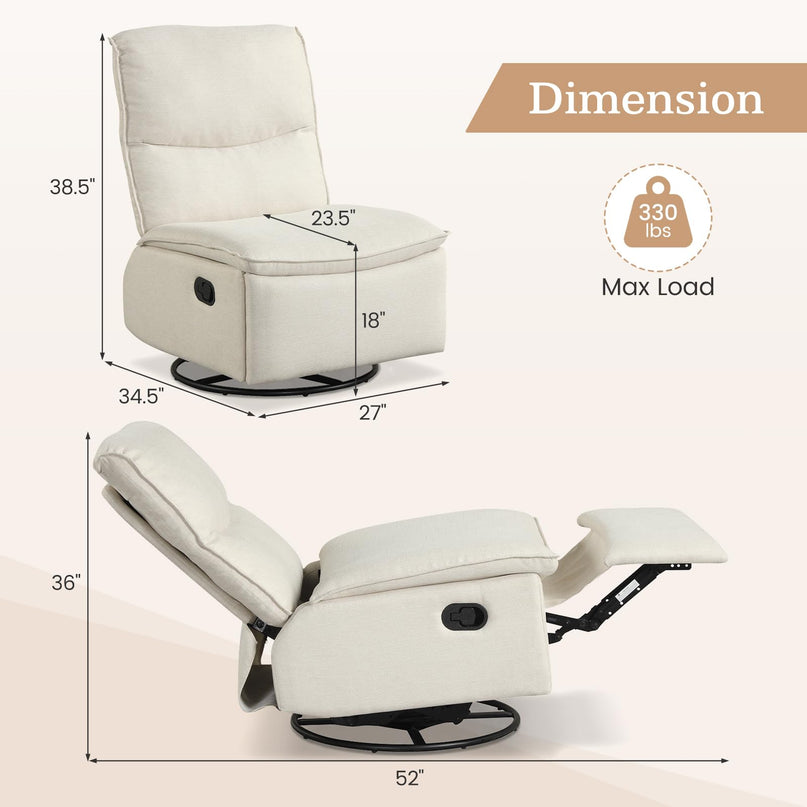 Giantex Swivel Rocking Recliner 360° Reclining Rocker Chair with Adjustable Cushioned Back