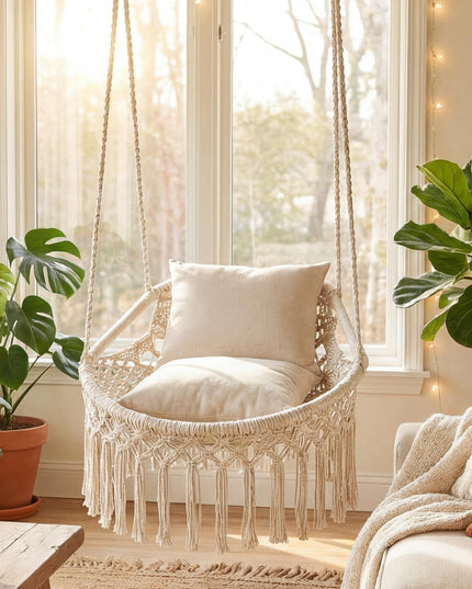 Giantex Macrame Hammock Chair w/Removable Cushions and Max 330 Lbs Hanging Chair