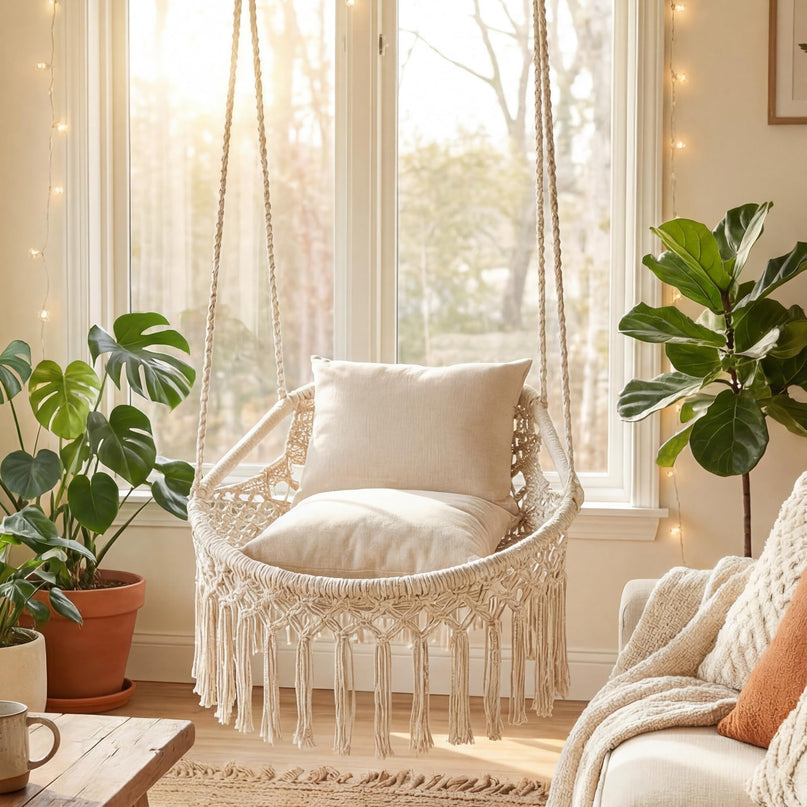 Giantex Macrame Hammock Chair w/Removable Cushions and Max 330 Lbs Hanging Chair