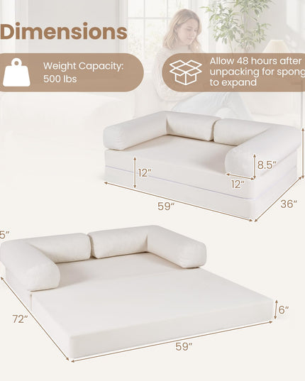 Giantex 4-in-1 Convertible Futon Couch with Comfy Corduroy Cover & L-Shaped Removable Armrests